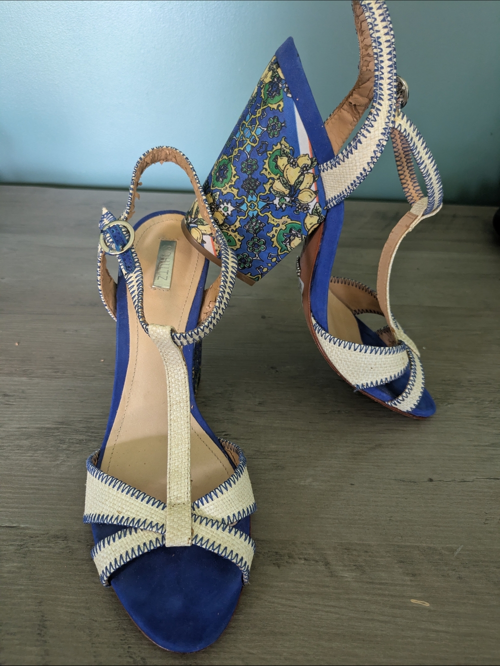 Schutz Felicita Blue & Ivory _ Floral Block Heel Sandal _ Anthropologie 10B - Picture 6 of 7